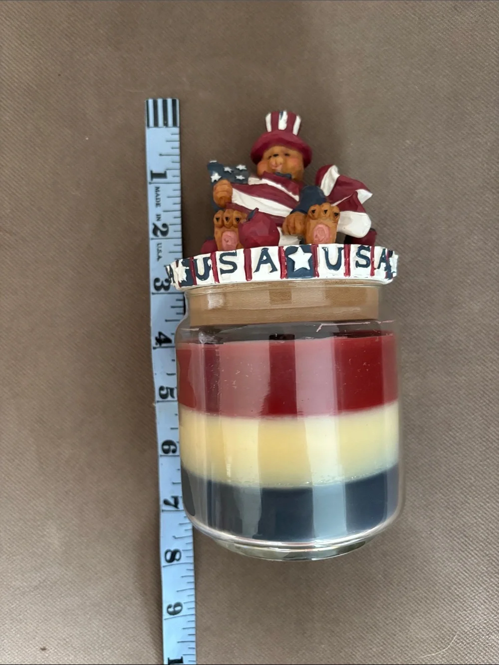 Patriotic Red White Blue Layered Candle Jar with USA Decorative Lid